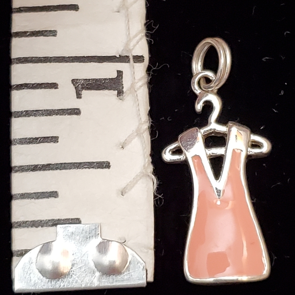 NWOT Sterling Silver Dress on Hanger Charm, Pink Color